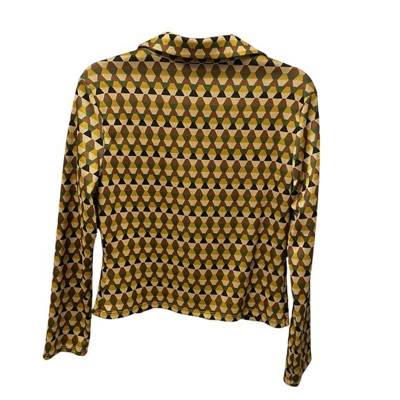 Zara Button Front Lowcut Collared Retro Geometric Print Knit Top Womens Large - Picture 5 of 6